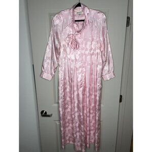 Vintage 80's Christian Dior Pink Satin Floral House Coat Sleep Dress Size Small